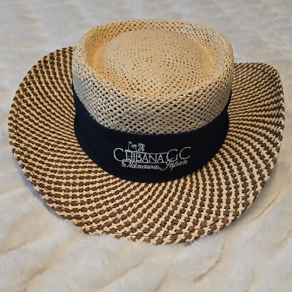 Chibana GC Straw Sun Hat with Black Band - Natural & Brown